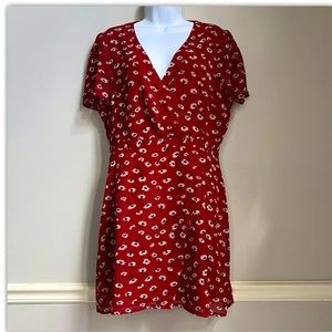 Madewell Red Dress Size 12 Seattle Floral Faux Wrap Lined